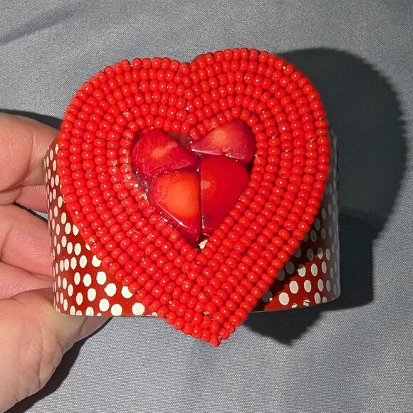 $1 with Bundle ~ Polka Dot Metal Cuff Bracelet with Beaded Heart Decor 3506 - Picture 1 of 6